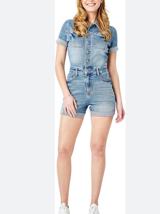 Judy Blue Pants - Judy Blue  Romper Sz S Button-Up Short Sleeve High Rise